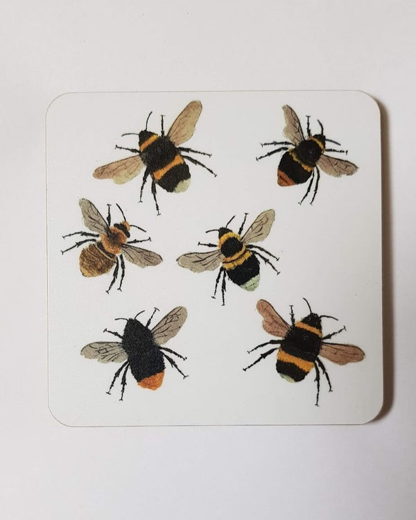 Original Art Print of BumbleBees on a Wooden Coaster 