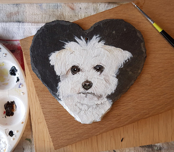 Acrylic Pet Portrait on a Slate Heart