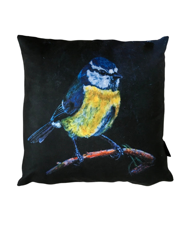 Original Art Blue Tit Cushion Print by Bird in France