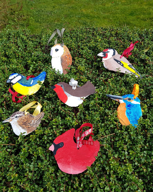 Hand-Painted Wren on Vintage Breton Slate | Hanging Decorations by Bird in France