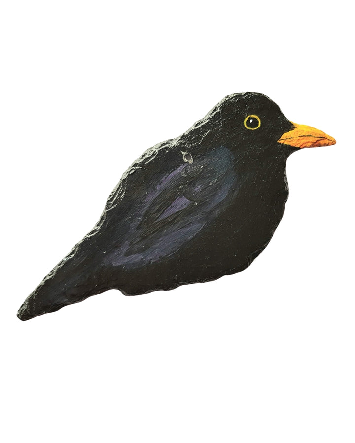 Hand-Painted Blackbird on Vintage Breton Slate | Hanging Decorations by Bird in France