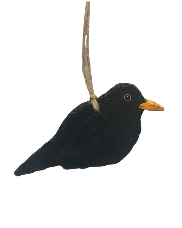 Hand-Painted Blackbird on Vintage Breton Slate | Hanging Decorations by Bird in France