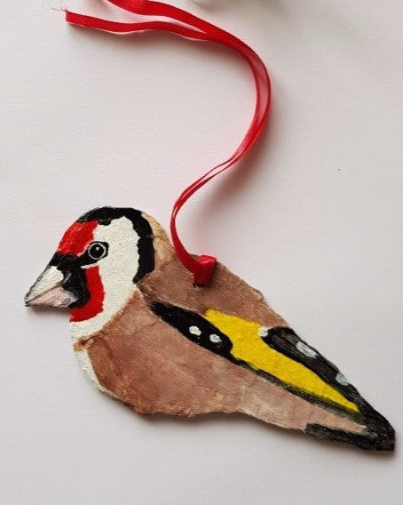 Hand-Painted Goldfinch on Vintage Breton Slate | Hanging Decorations by Bird in France